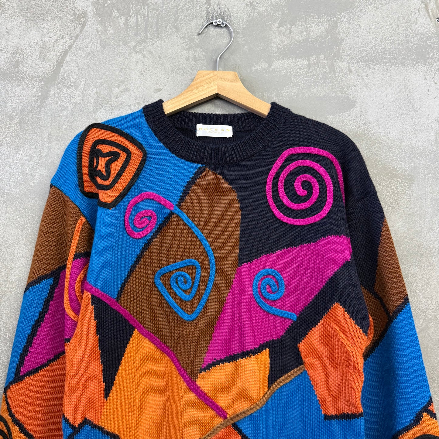 90's ROCEAN 3D ニット セーター クレイジーパターン 昭和レトロ