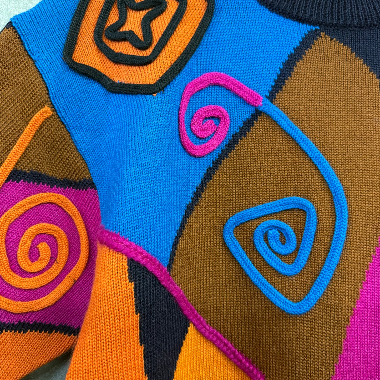 90's ROCEAN 3D ニット セーター クレイジーパターン 昭和レトロ