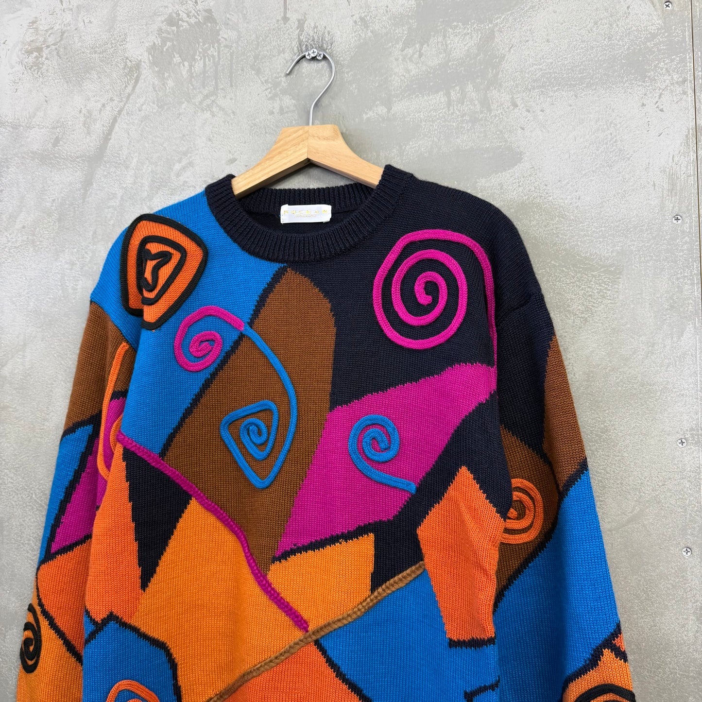 90's ROCEAN 3D ニット セーター クレイジーパターン 昭和レトロ